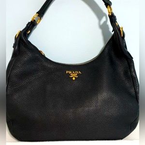 Prada Vitello Daino Black Leather Hobo